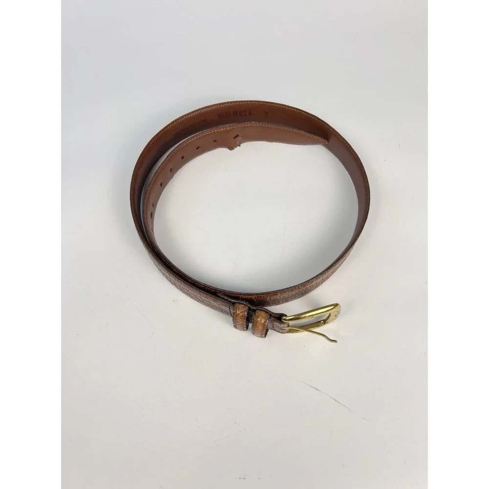 Bachrach Men Brown Faux Gator Leather Belt Gold Buckle Size 36 USA Vintage